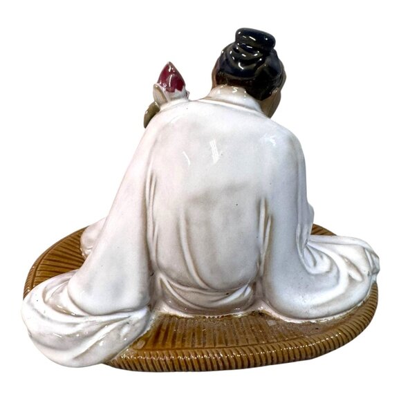 Shiwan Chinese Mudman Lotus Flower White Robe Porcelain Figurine Zhou Dunyi Poet - Picture 4 of 8